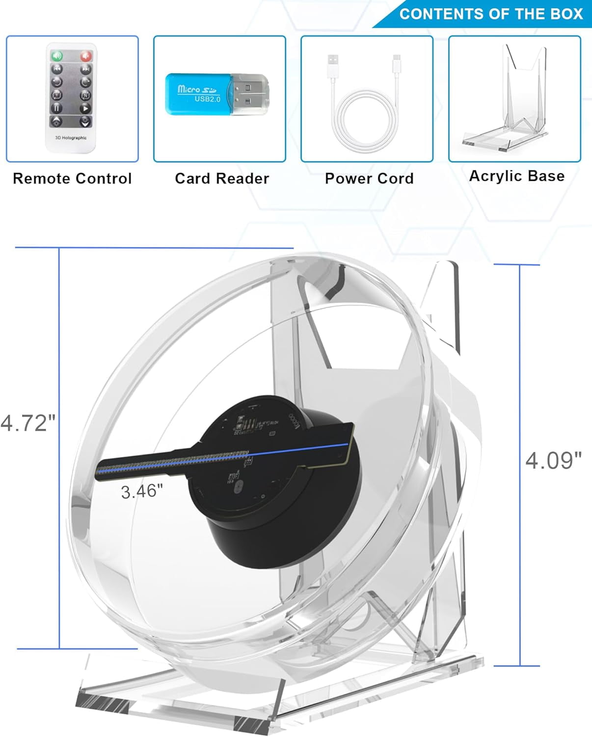 3D Hologram Fan,4.72in Hologram Fan Projector with built-in Audio- for Events,party,Festivals and Home Decoration -3d Video Materials for Free