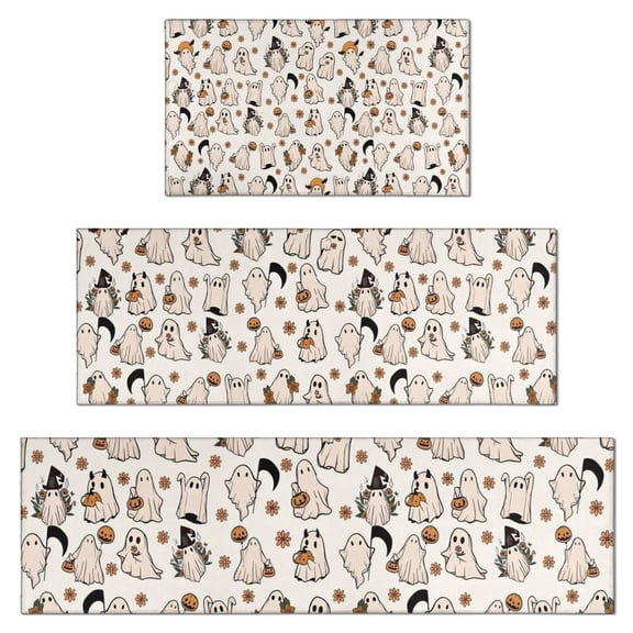 Vintage Ghost Halloween Pattern Kitchen Rugs Sets Of 3,Kitchen Runner Rugs Non Skid Washable,Decorative Kitchen Floor Mats for Kitchen,Sink,Laundry,17"x30" 17"x47" 17"x59"