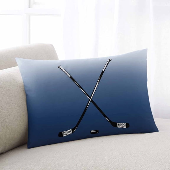 Navy Blue Ice Hockey Pillow Covers 20x30 Inch Queen Size, Winter Sports Ball Games Ombre Decorative Pillowcase with Zipper, Microfiber Breathable Pillowcases for Sofa Bed Living Room