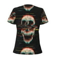 thumbnail image 4 of Naloa Glitch Screaming Skull Print T-Shirts Short Sleeve V Neck Tees for Women Fashion Tops Trendy Lightweight Soft Casual Summer Outfits Clothes, 4 of 5