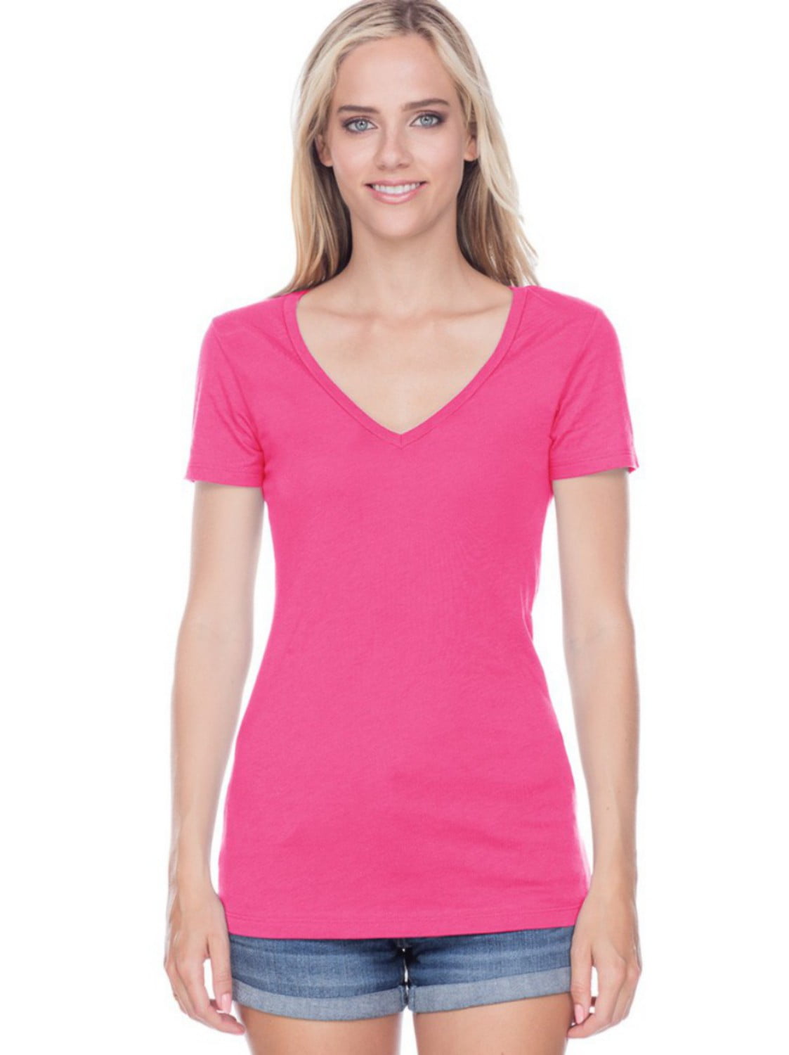 Kavio Women's Sheer Jersey Deep V Neck Short Sleeve - Walmart.com
