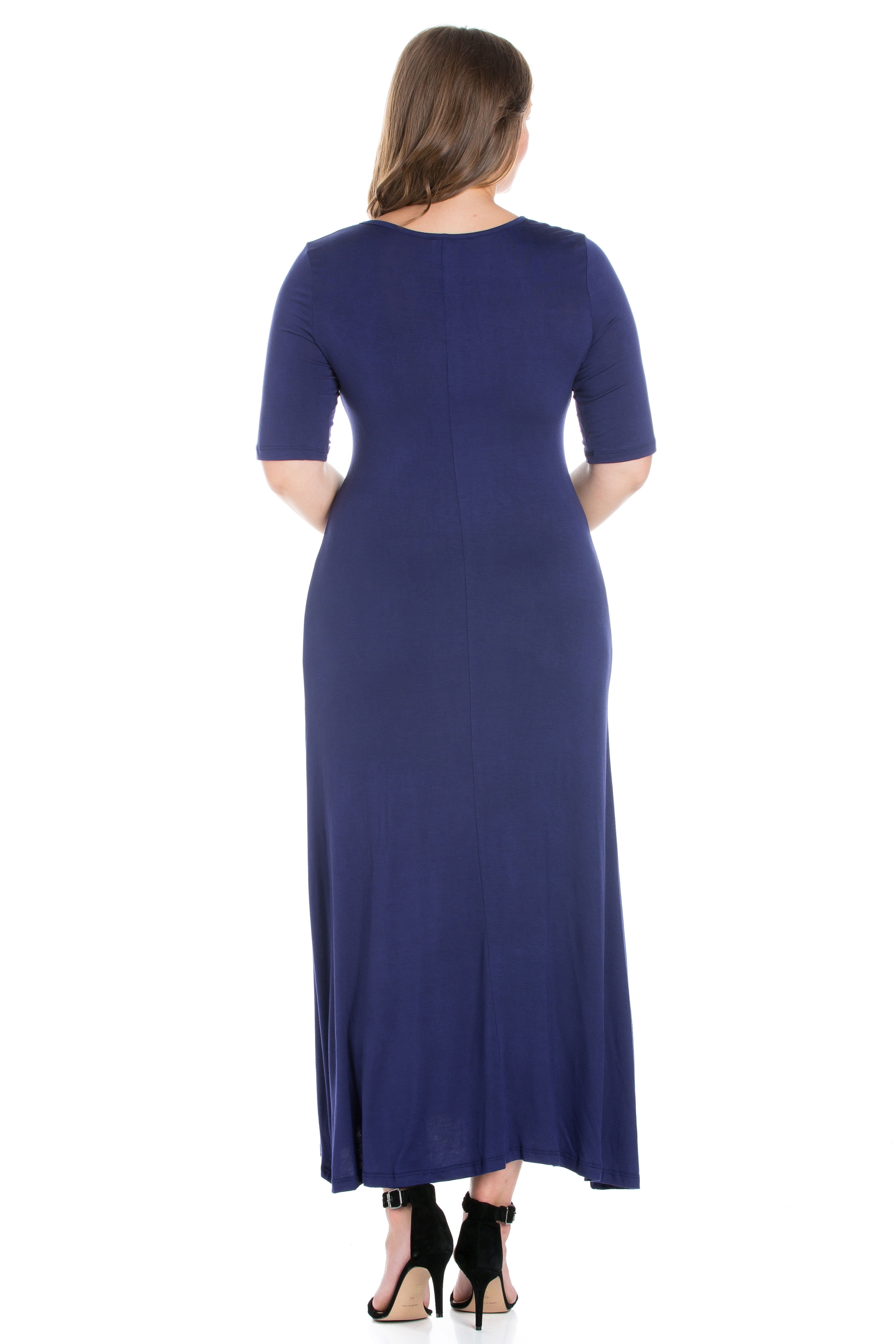 24/7 Women's Plus Size Comfort Apparel Elbow Length Sleeve Plus Size Maxi Dress