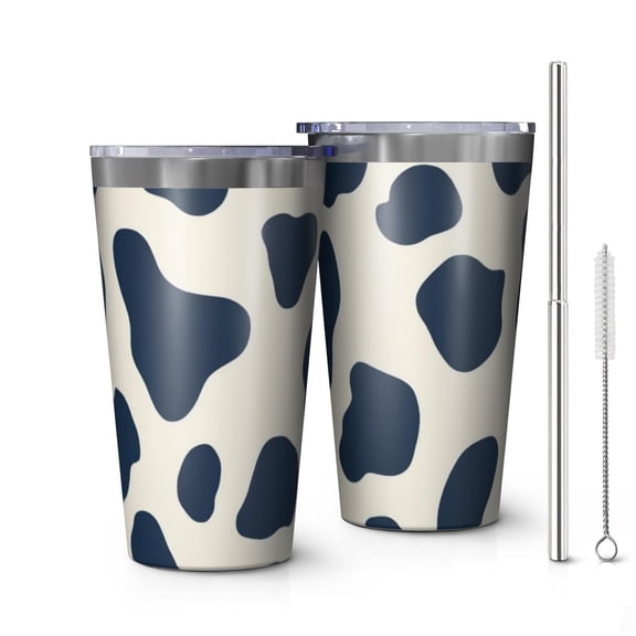 16oz Tumblers Cow Pattern Stainless Steel Vacuum Insulated Double Wall Travel Tumbler Cups Mug with Lid and Straw,Cleaning Brush for Coffee,Tea