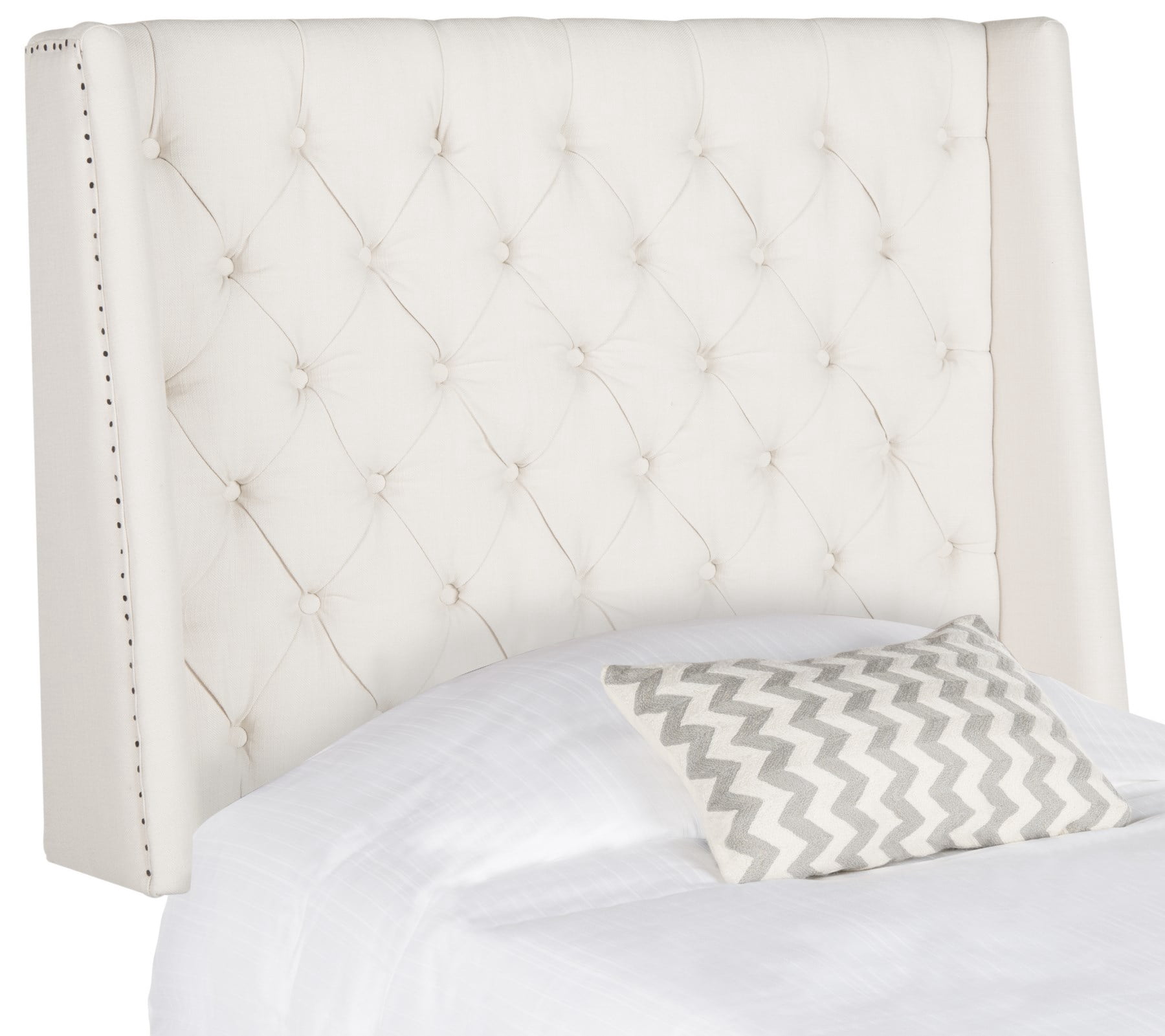 SAFAVIEH London Retro Winged Tufted Headboard with Flat Nail Heads, Twin, Cream