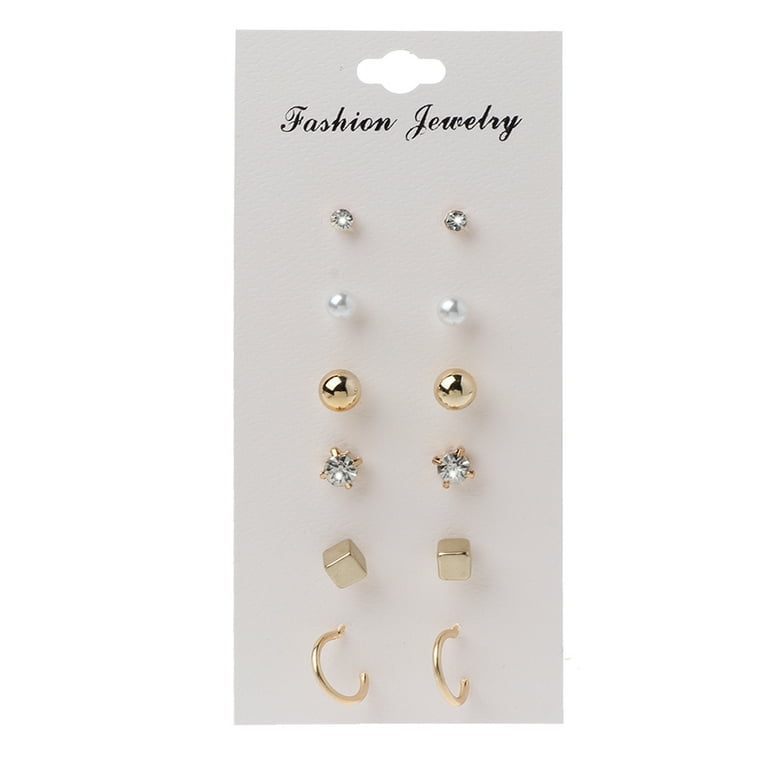 ZPAQI 6Pairs Set Mini Geometric Silver Hoop Studs Minimalist Earrings Assorted Stud Earrings Jewelry Gift for Women Party Walmart