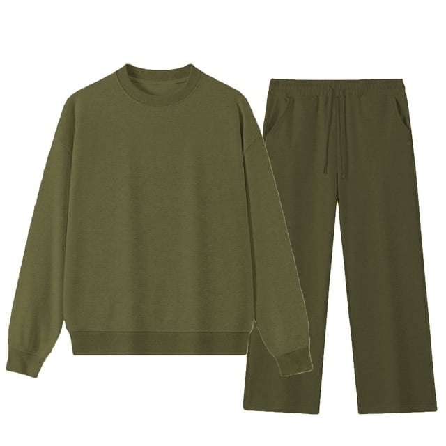 Ceisia Men's Loose Fit Crew Neck Sweatshirt & Wide-Leg Pants Set - Warm Stretch Casual Two-Piece Tracksuit Gifts