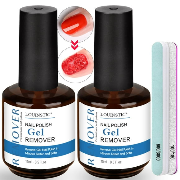 Kit quitaesmalte en gel LOUINSTIC con limas de uñas, 15 ml, 2 unidades