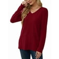 thumbnail image 3 of Womens Long Sleeve Tops V Neck Shirts Light-Weight Tunic Sweaters Fashion Red XL, 3 of 9