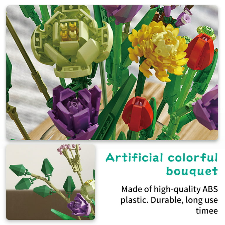 MOC Flowers Rose Building Block Bouquet Small Particles Compatible with  Lego Assembled Flower Holiday Gift Rose Series Aldult