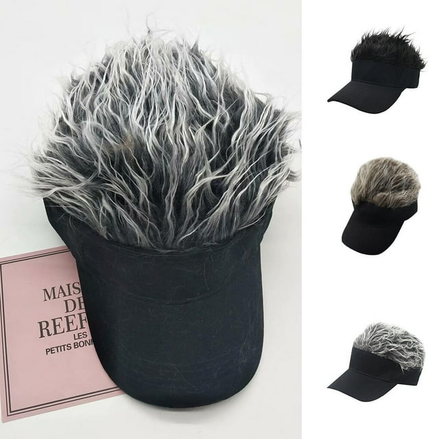 tredstone Unisexe Perruque Visière Chapeau Hommes Femmes Courte Coiffe Réglable Perruque Chapeau de Baseball Cadeau de Chapeau de Soleil Extérieur, Gris