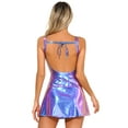 thumbnail image 2 of IEFIEL Womens Bronzing Cloth Metallic Dress Lace Up Open Back A-Line Dress for Nightclub Rave Dance Blue XXL, 2 of 7