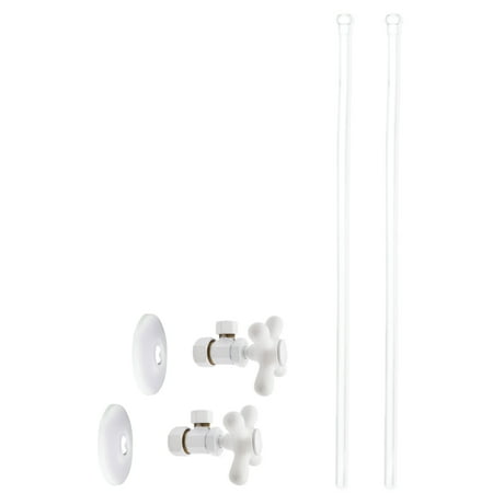 Westbrass 5/8" x 3/8" OD x 20" Bullnose Faucet Supply Kit with Cross Handle Angle Valve, Powder Coat Whte