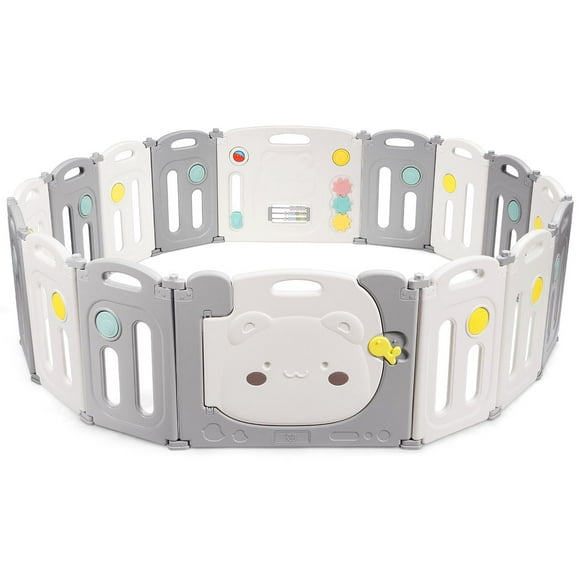 Parque para Niños Costway Centro de Actividad 16 Paneles Plegables Regulable Gris