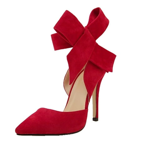 

Women s Pumps Shoes Middle Heels Temperament Big Bow Solid Color Pointy Toe Dress Pump Stilettos