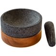 thumbnail image 3 of Molcajete de Piedra Volcánica CECMUI con base de Madera Parota y Tejolote 16 Cm Diámetro 8 Cm Alto, 3 of 4