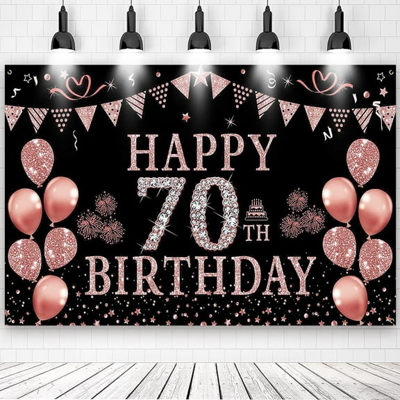70th Happy Birthday Rose Gold Theme Backdrops Banner Birthday Party Decor Supplies,5.9x3.6ft