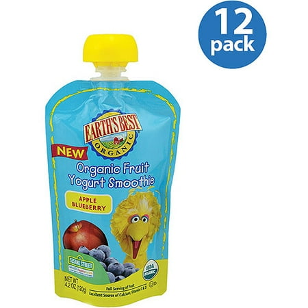 Earth's Best Organic Sesame Street Apple Blueberry Fruit Yogurt Smoothie, 4.2 oz (Pack of 12)