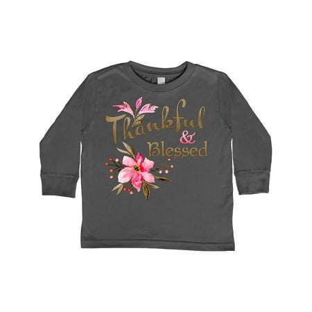 

Inktastic Thankful and Blessed Inspirational Saying with Pink Flowers Gift Toddler Boy or Toddler Girl Long Sleeve T-Shirt