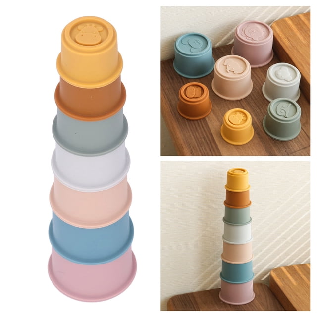 Stacking Cups Toy,7 Pcs Stacking Cups Animal Silicone Colored Children's Stacking Cup Toys Baby Splashing Bath Toys