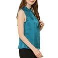 thumbnail image 4 of INSPIRE CHIC Women's Ruffle Neck Pleated Front Summer Sleeveless Satin Blouse XS Deep Green, 4 of 6