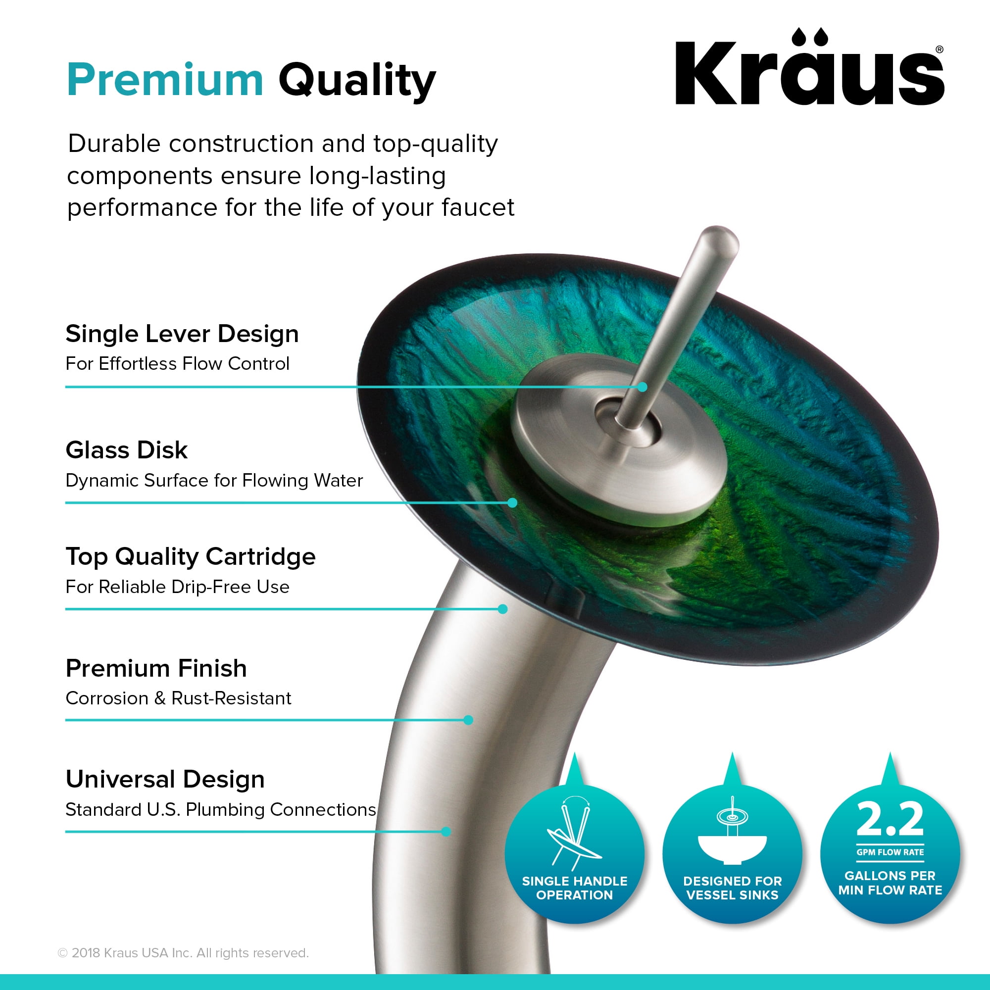 KRAUS Nature Series Green Glass Bathroom Vessel Sink and Waterfall Faucet Combo Set with Matching Disk and Pop-Up Drain, Satin Nickel Finish