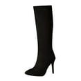 thumbnail image 3 of Women Boots Knee High Kitten Heel Pointy Toe Side Zipper Booties Women Trendy Casual Outdoor Dressy Winter Velvet Comfortable Warm Shoes Black 7.5, 3 of 10
