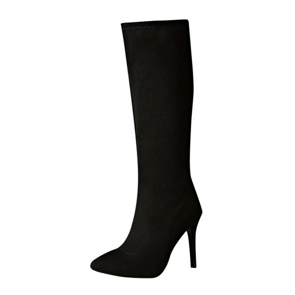 Knee High Boots for Women, Pointed Toe High Heel Boots with Rear Zipper, Casual Winter Straight Leg Boots