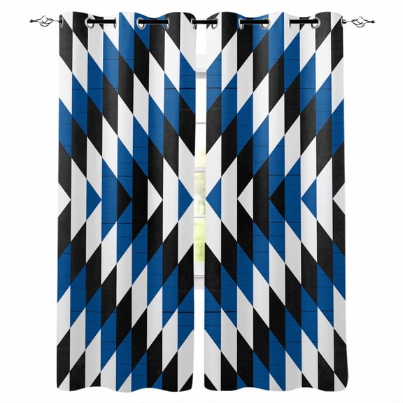 Fsddascl Blue Aztec Blackout Curtains for Bedroom/Living Room, Thermal Insulated Kitchen Curtains, Black White Southwest Vintage Abstract Geometric Grommet Darkening Window Treatment Drapes 42"x84"x2