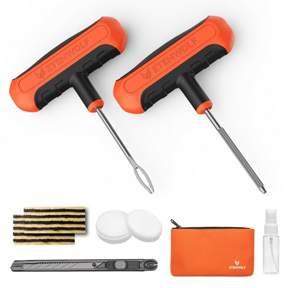 ETENWOLF Universal Tire repair Plug Kit,Heavy Duty Car Emergency Tool Kit for Flat Tire Puncture Repair - Vehiclex Essential Kit for Car, Motorcycle