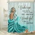 thumbnail image 3 of Teal Mermaid Shower Curtain, Mermaid Tail Quote Inspirational Fabric Shower Curtains Set for Little Girls Women Bathroom, Nautical Ocean Theme Restroom Decor Accessories with Hooks 36X72inches, 3 of 5