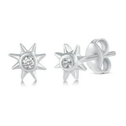 FIFTH AND FINE 1/30 Cttw Natural Diamond Sun Stud Earrings in 925 Sterling Silver