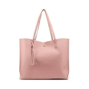 Women Tote Bag Tassels Leather Shoulder Female Handbags - Pink