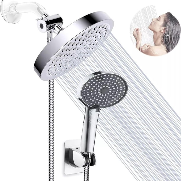 Cabezal de Ducha Regadera Alta Presión, 6'' Regadera Circular De Telefono con Ajustable dn 360 Grados, 1.2m Tubo,5 Modos Ducha (plateado)