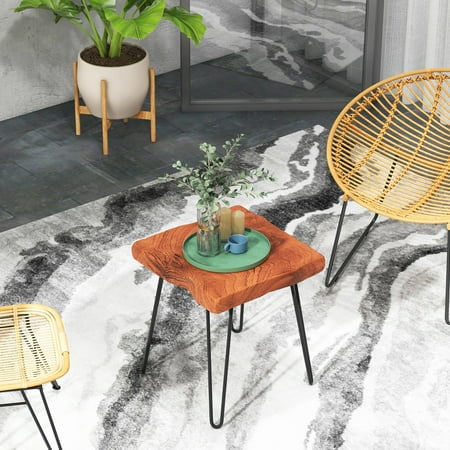 Costway 1 PC Square End Table Accent Side Table Reclaimed Indonesia Teak Wood Plant Stand Patio Rustic - Brown