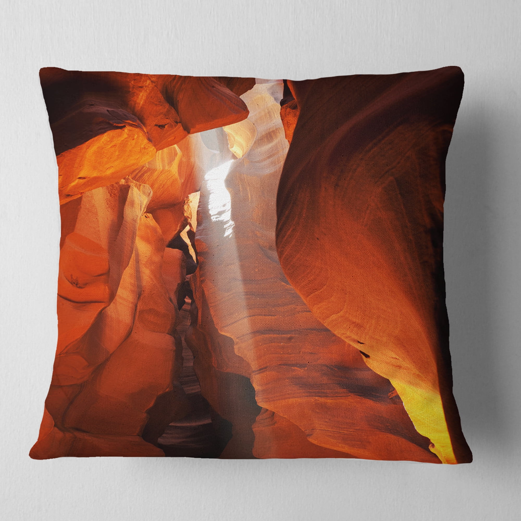 Designart Antelope Canyon in Sunlight Rays - African Landscape Printed Throw Pillow - 18x18
