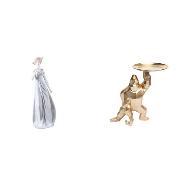 Figura De Porcelana De Una Dama Con Bandeja, Estatua Nórdica De Una Niña, Escultura De Resina, Adorno Moderno Para Estante, Porche, Armario, Escritorio, Decoración De Sala De Estar