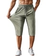 thumbnail image 2 of Men's Capri Pants 3/4 Joggers Gym/Workout/Hiking Below Knee Long Shorts Lightweight Quick Dry with Zipper Pockets Army Green M, 2 of 5