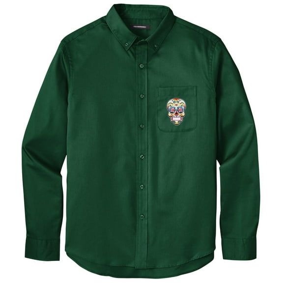 Men's SUGAR SKULL PATCH Twill Shirt with Pocket, Extra-Small Dark Green