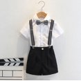 thumbnail image 5 of XAOFW Back To School Outfits For Boys Short Sleeve Solid Color Shirts Suspenders Shorts Toddler Kids Comfortable Gentleman Sets 2-3 Years, 5 of 7
