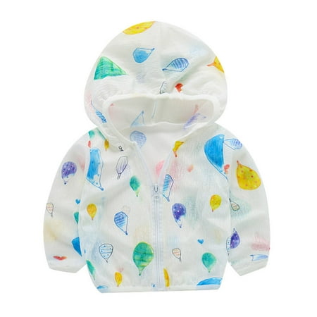 

YWDJ Summer Girls Sunscreen Clothing Cartoons Print Sun Protection Long-slevees White 80