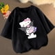thumbnail image 2 of Sanrios Kawaii Anime Kuromi Hello Kitty, camiseta de manga corta de algodón con dibujos animados para niños, parte inferior de cuello redondo, Top de verano, regalo, 2 of 3