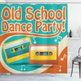 thumbnail image 1 of Old School Shower Curtain, Nostalgic Dance Party Lettering Graphic with Retro Tapes and Musical Notes, Fabric Bathroom Set with Hooks, 69W X 70L Inches, Multicolor, by Ambesonne, 1 of 3