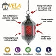 thumbnail image 5 of Hanging Moroccan Lamp Decorative Lantern with Chain for Indoor Home Decor, Outdoor Patio, Black Metal, Cobalt Red Glass, 5 of 12