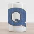 thumbnail image 2 of Letter Q Ceramic Toothbrush Holder, Conceptual Font Design with Denim Pattern Texture Image Shape of Capital Letter Q, Decorative Versatile Countertop for Bathroom, 4.5" X 2.7", Blue Yellow, 2 of 4