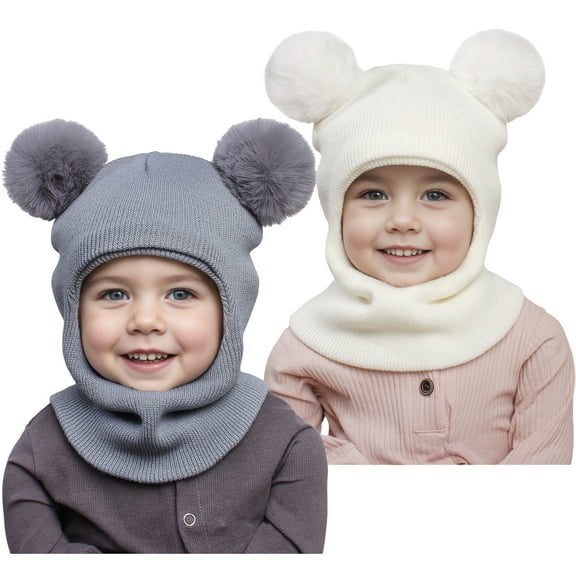 Baby Winter Hat Scarf Set 2 Pack, Toddler Beanie Hats Girl Boy with Neck Warmer, Beanie for Kids Knit Warm for Cold Weather