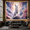 thumbnail image 6 of White Wolf Howling on Rock in Moonlit Mountains With Pink Blossoms, Mystical Fantasy for Nature Lovers, Dreamy Wall Art, Housewarming Gift, Tapestry Wall Hanging for Bedroom and Living Room, 6 of 7