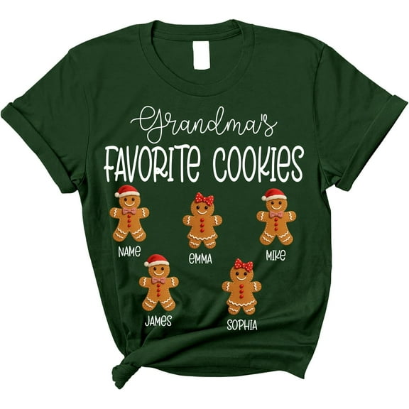 Personalized Gingerbread Grandma Shirt with Grandkids Name- American fashion hot selling casual retro high quality 100% cotton T-shirt 1 piece- American fashion hot selling casual retro high quality
