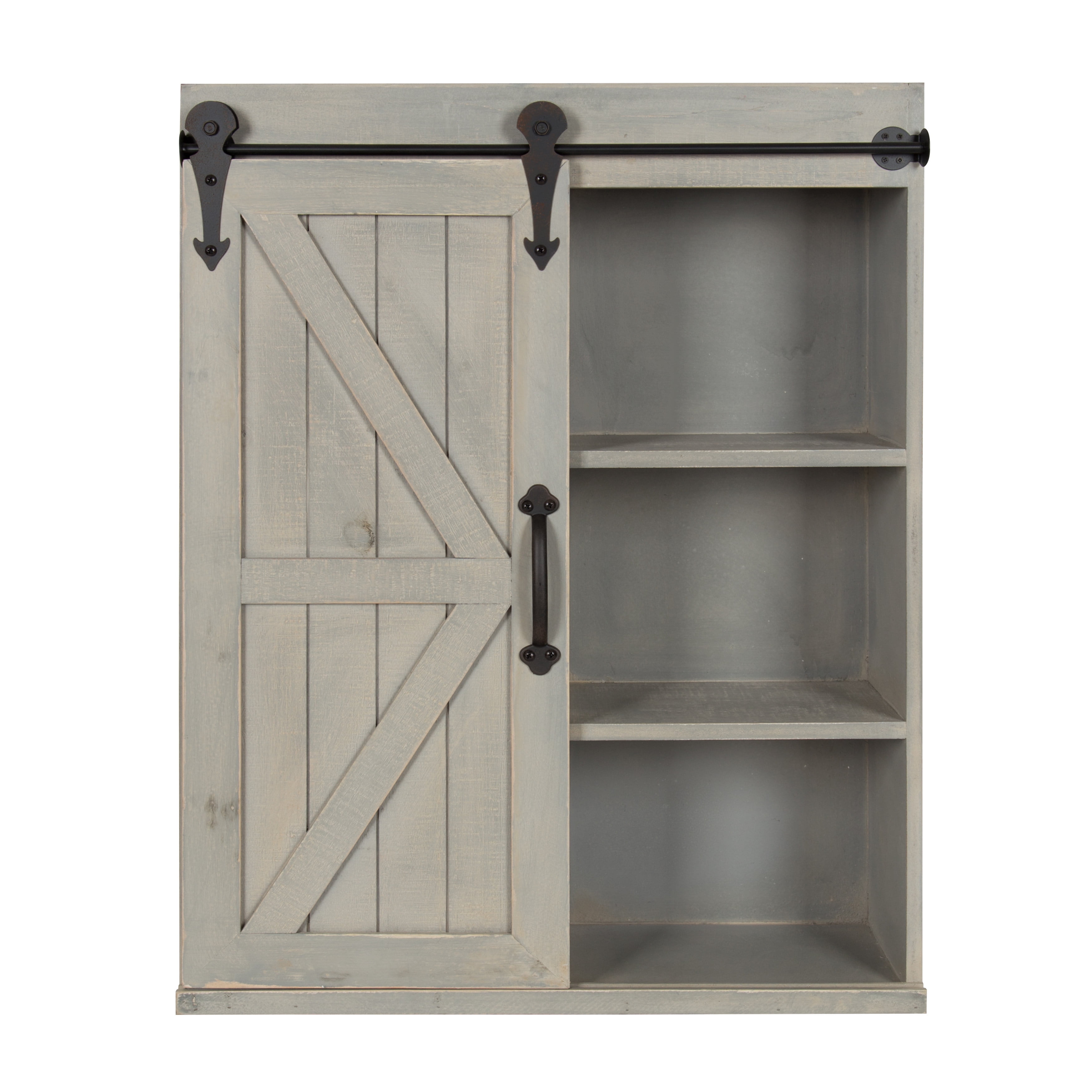 Kate and Laurel Cates Wood Wall Storage with Sliding Barn Door, Rustic Gray