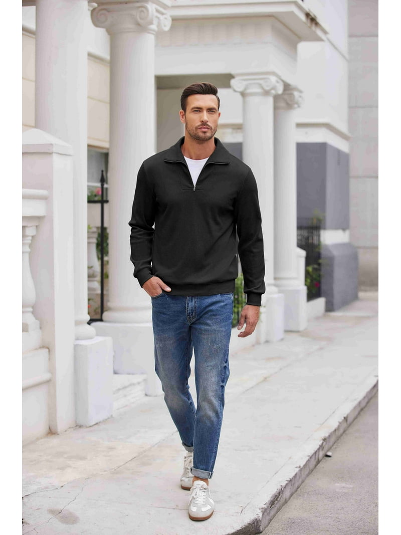 COOFANDY Men's Quarter Zip Up Pullover Mock Neck Long Sleeve