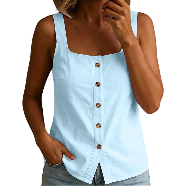 Fewfanhot Spring Tops for Women 2026 Trendy Ribbed Tank Tops Slim Fit Square Neck Sleeveless Shirts Slit Hem Summer Casual Basic Tanks